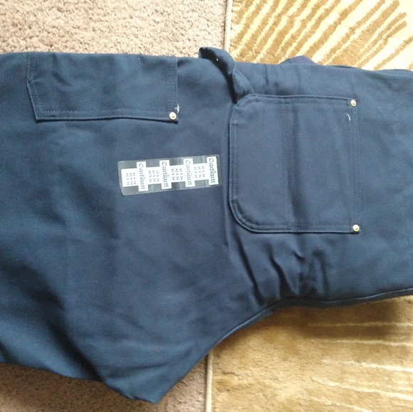 Carhartt Canvas Bib Quilted Overalls Navy Blue 42x34 NWT! - Picture 5 of 6